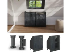 Vicco Móvel De Arrumação*Armário de cozinha para sótão inclinado concreto 60x46x81.6 r-line Preto