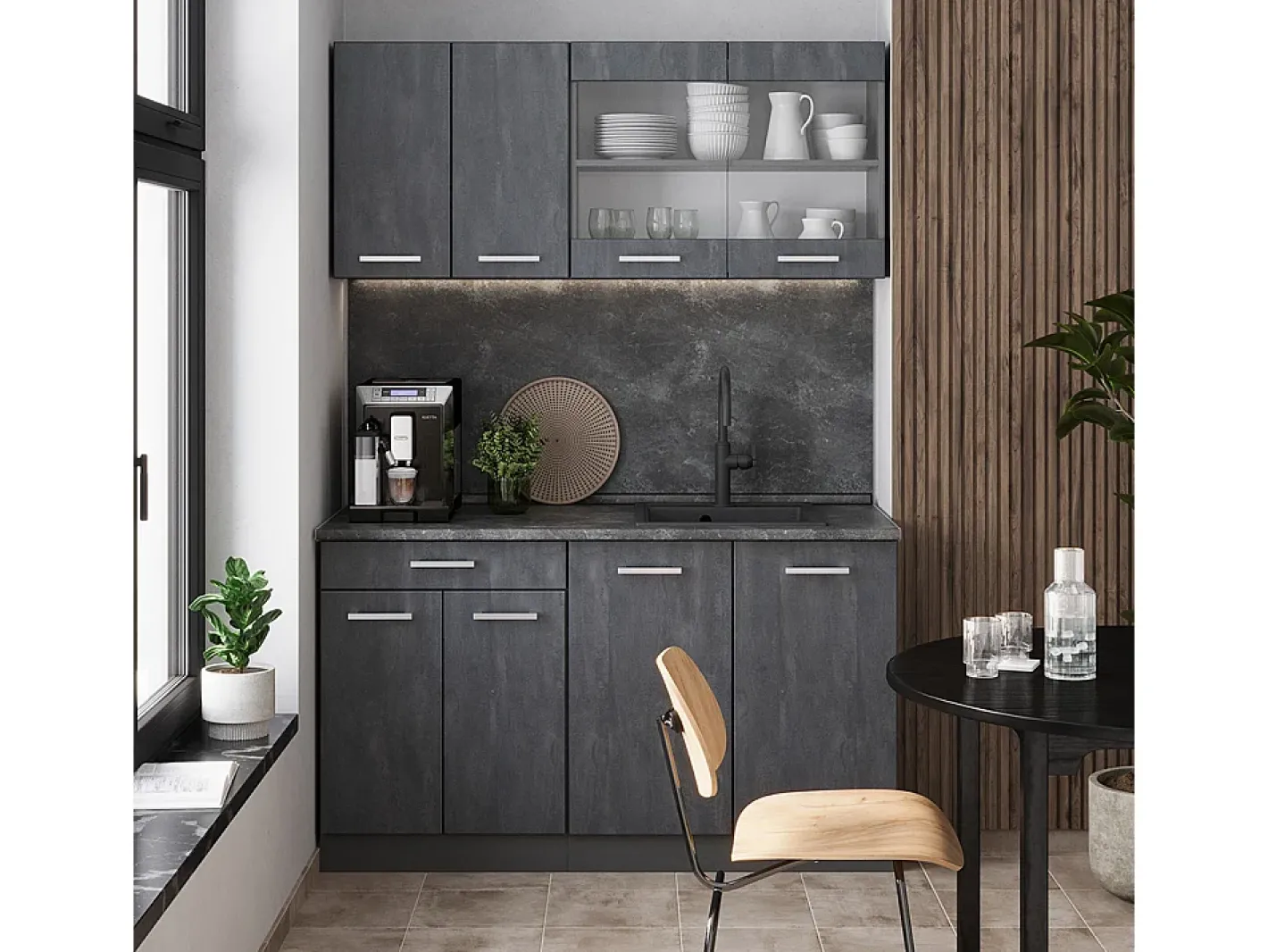 Vicco Móvel De Arrumação*Armário de cozinha para sótão inclinado concreto 60x46x81.6 r-line Preto