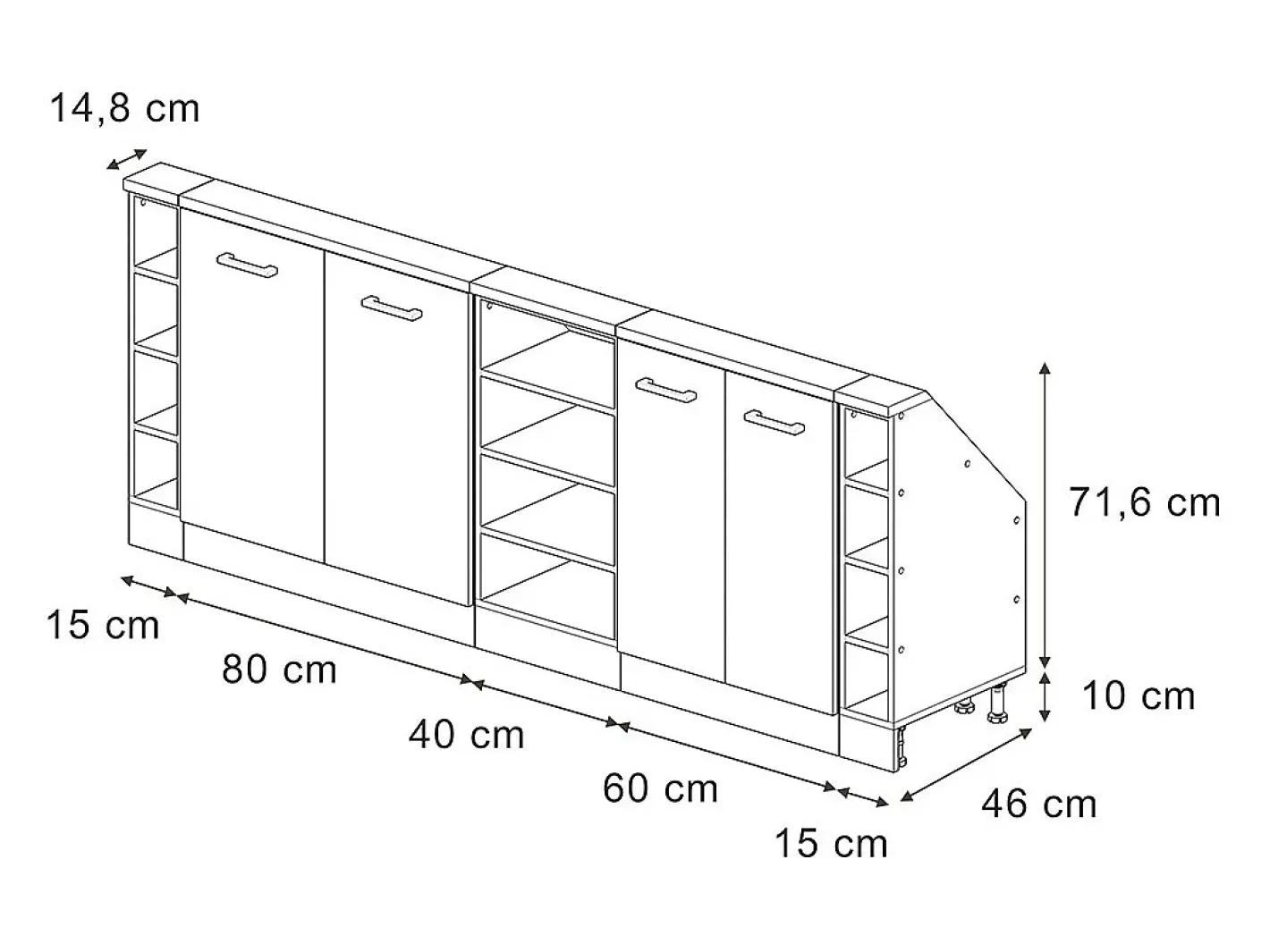 Armário de cozinha para sótão inclinado alto brilho 210x46x81.6 r-line*Vicco Discount