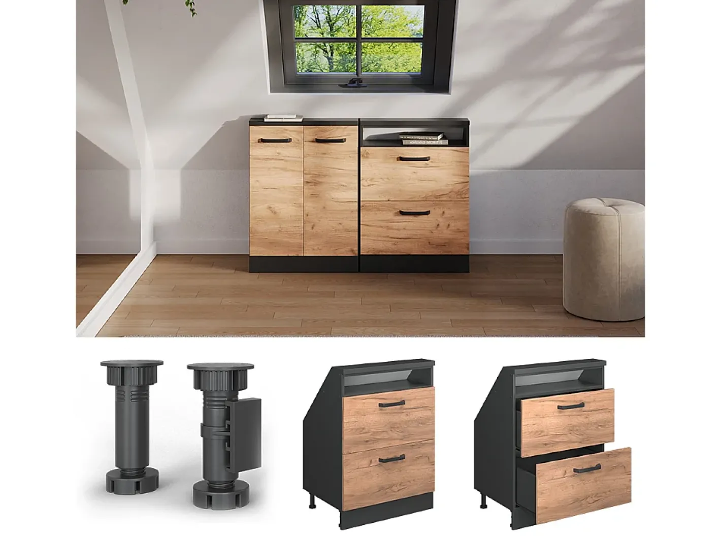 Armário de cozinha para sótão inclinado carvalho goldkraft 60x46x81.6 r-line*Vicco Clearance
