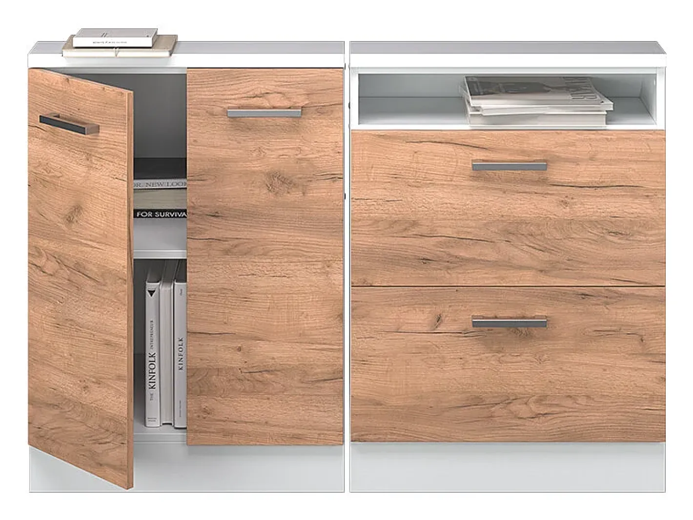 Vicco Móvel De Arrumação*Armário de cozinha para sótão inclinado carvalho goldkraft 120x46x81.6 r-line Natural escuro