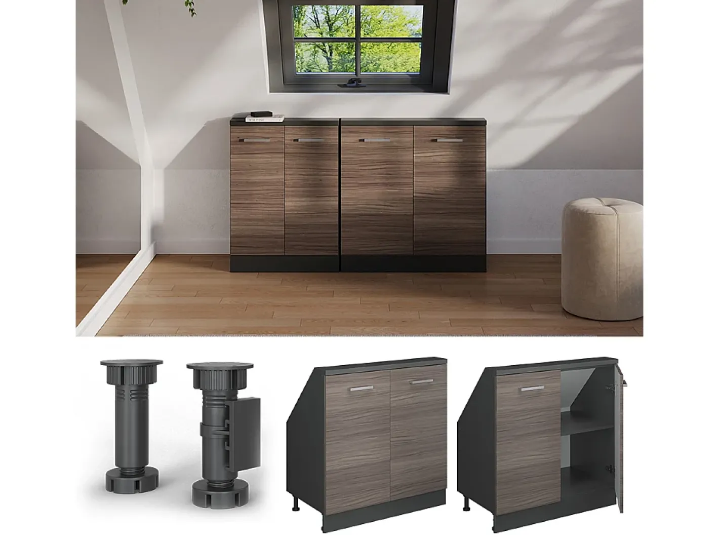 Armário de cozinha para sótão inclinado cinza nobre 80x46x81.6 r-line^Vicco Clearance