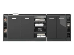 Vicco Móvel De Arrumação*Armário de cozinha para sótão inclinado antracite alto brilho 210x46x81.6 r-line Cinza antracite