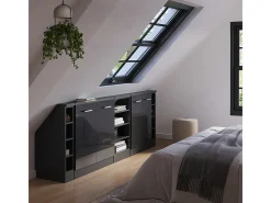 Vicco Móvel De Arrumação*Armário de cozinha para sótão inclinado antracite alto brilho 210x46x81.6 r-line Cinza antracite