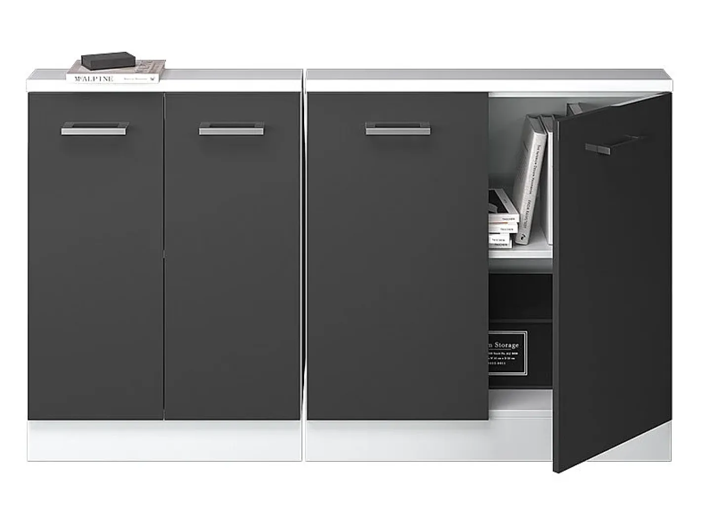 Vicco Móvel De Arrumação*Armário de cozinha para sótão inclinado antracite alto brilho 140x46x81.6 r-line Cinza antracite