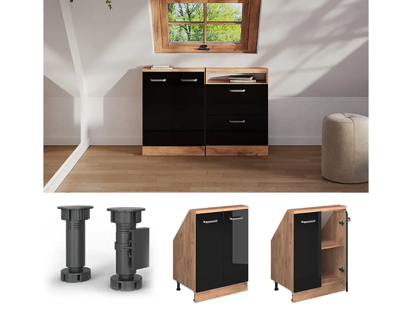 Armário de cozinha para sótão inclinado alto brilho 60x46x81.6 r-line*Vicco Online