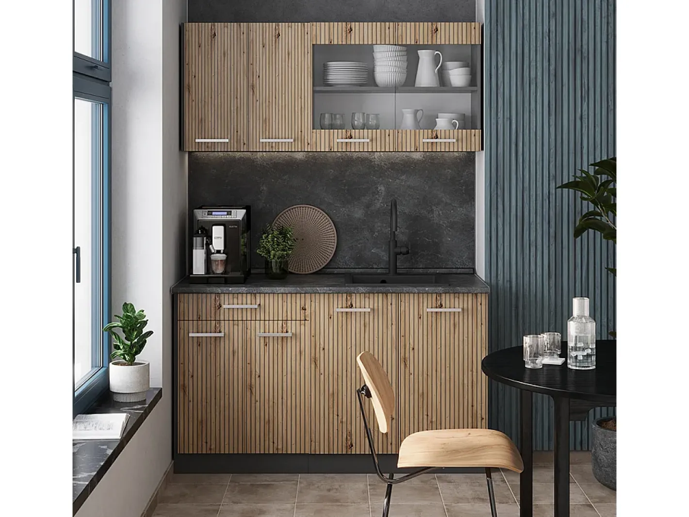 Vicco Móvel De Arrumação*Armário de cozinha para sótão inclinado carvalho artesanal 140x46x81.6 r-line Natural claro