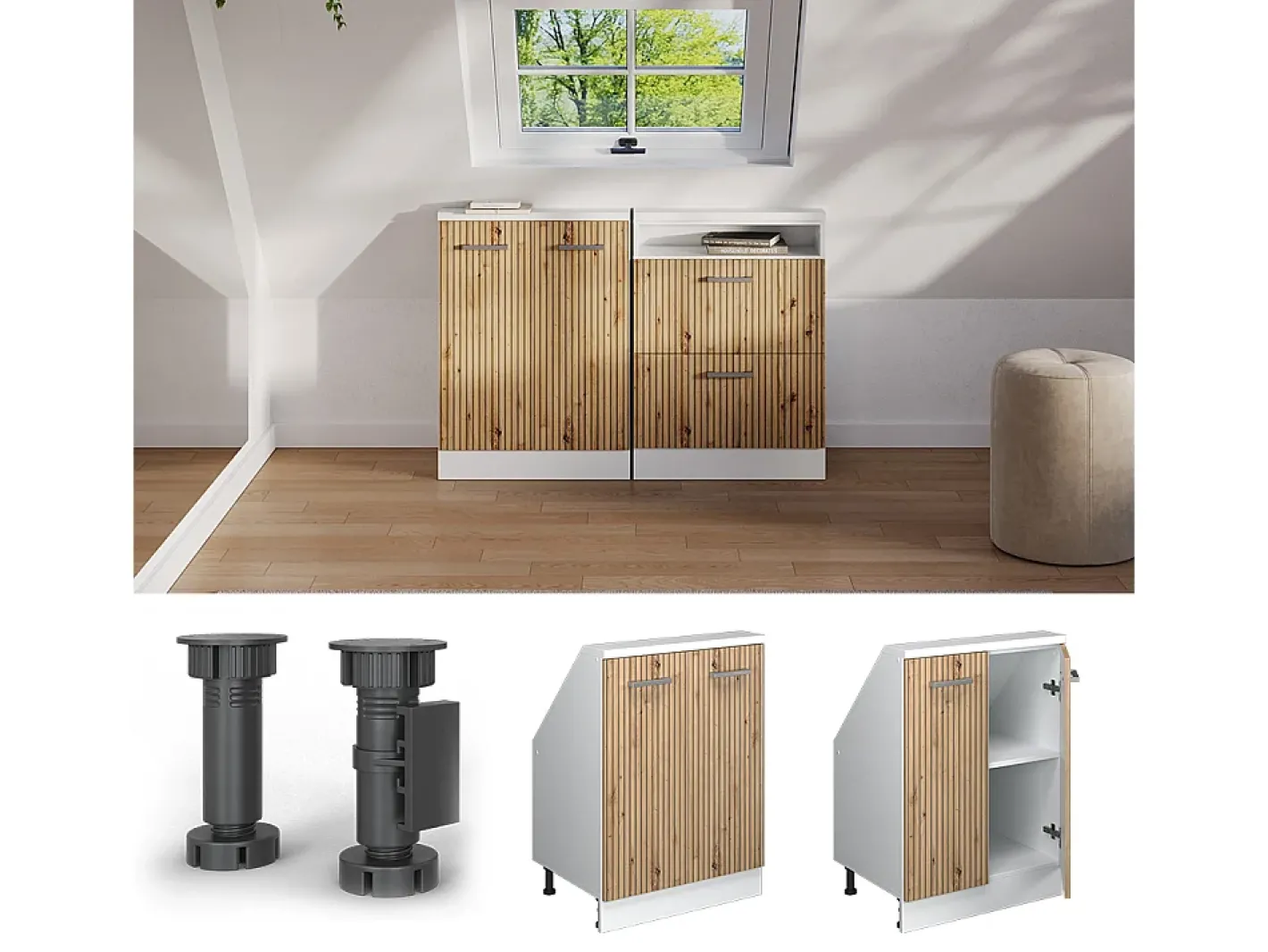 Armário de cozinha para sótão inclinado carvalho artesanal 60x46x81.6 r-line*Vicco Online