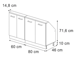 Armário de cozinha para sótão inclinado alto brilho 140x46x81.6 r-line^Vicco Outlet