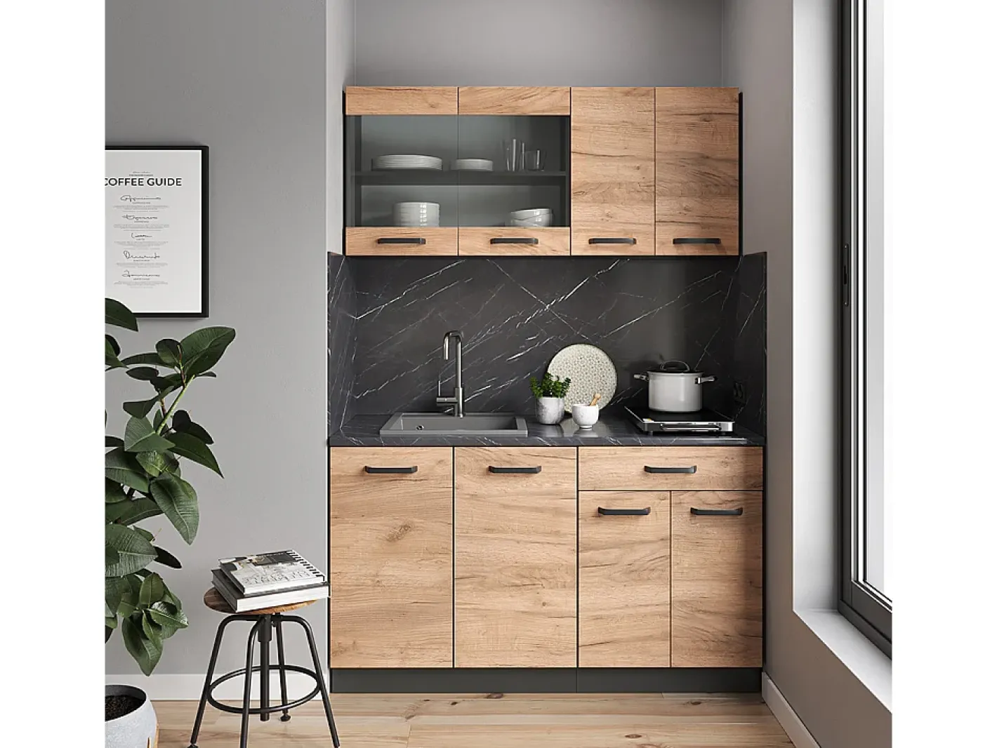 Vicco Móvel De Arrumação*Armário de cozinha para sótão inclinado carvalho goldkraft 210x46x81.6 r-line Natural escuro