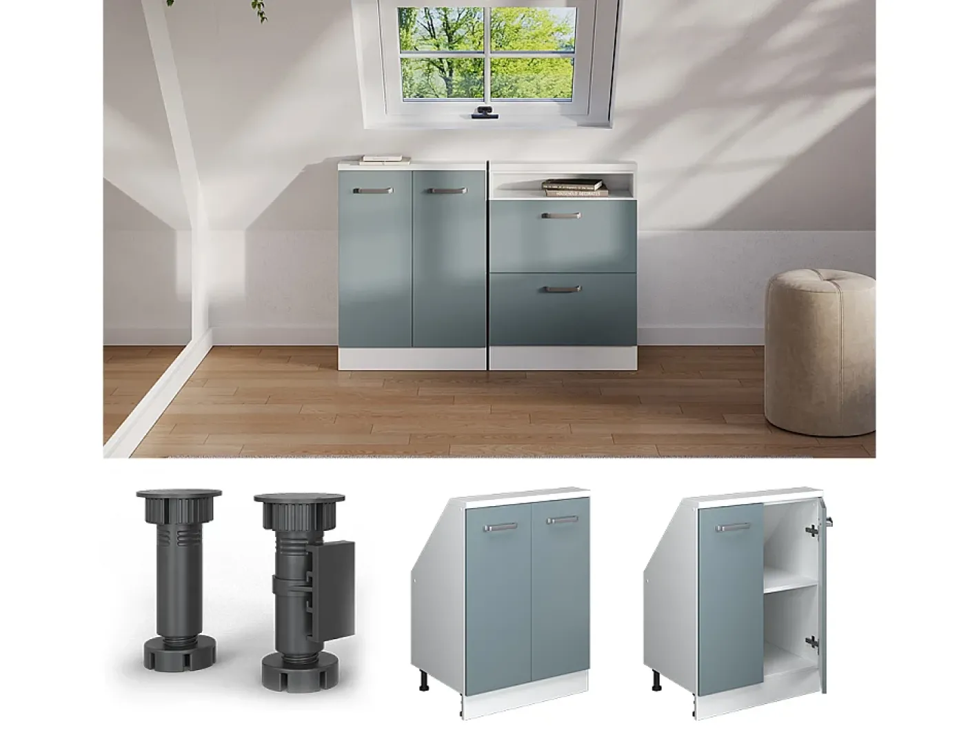 Armário de cozinha para sótão inclinado -cinza 60x46x81.6 r-line^Vicco Hot