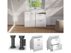 Vicco Móvel De Arrumação*Armário de cozinha para sótão inclinado alto brilho 60x46x81.6 r-line Branco