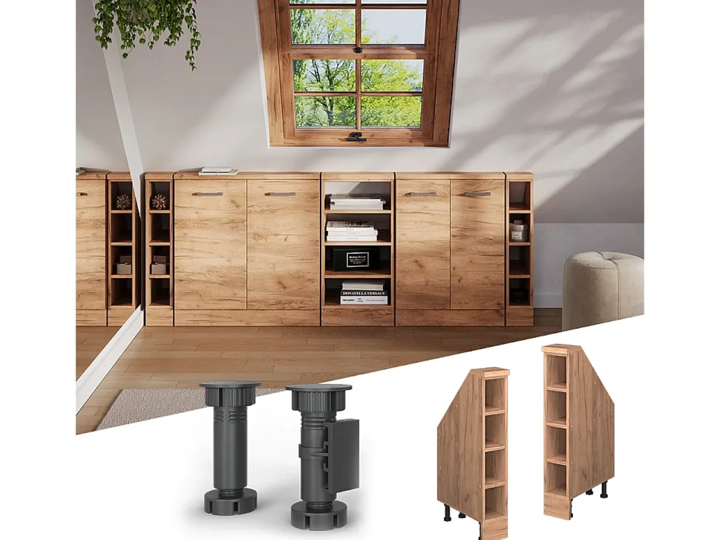 Armário de cozinha para sótão inclinado carvalho goldkraft 15x46x81.6 r-line*Vicco Sale