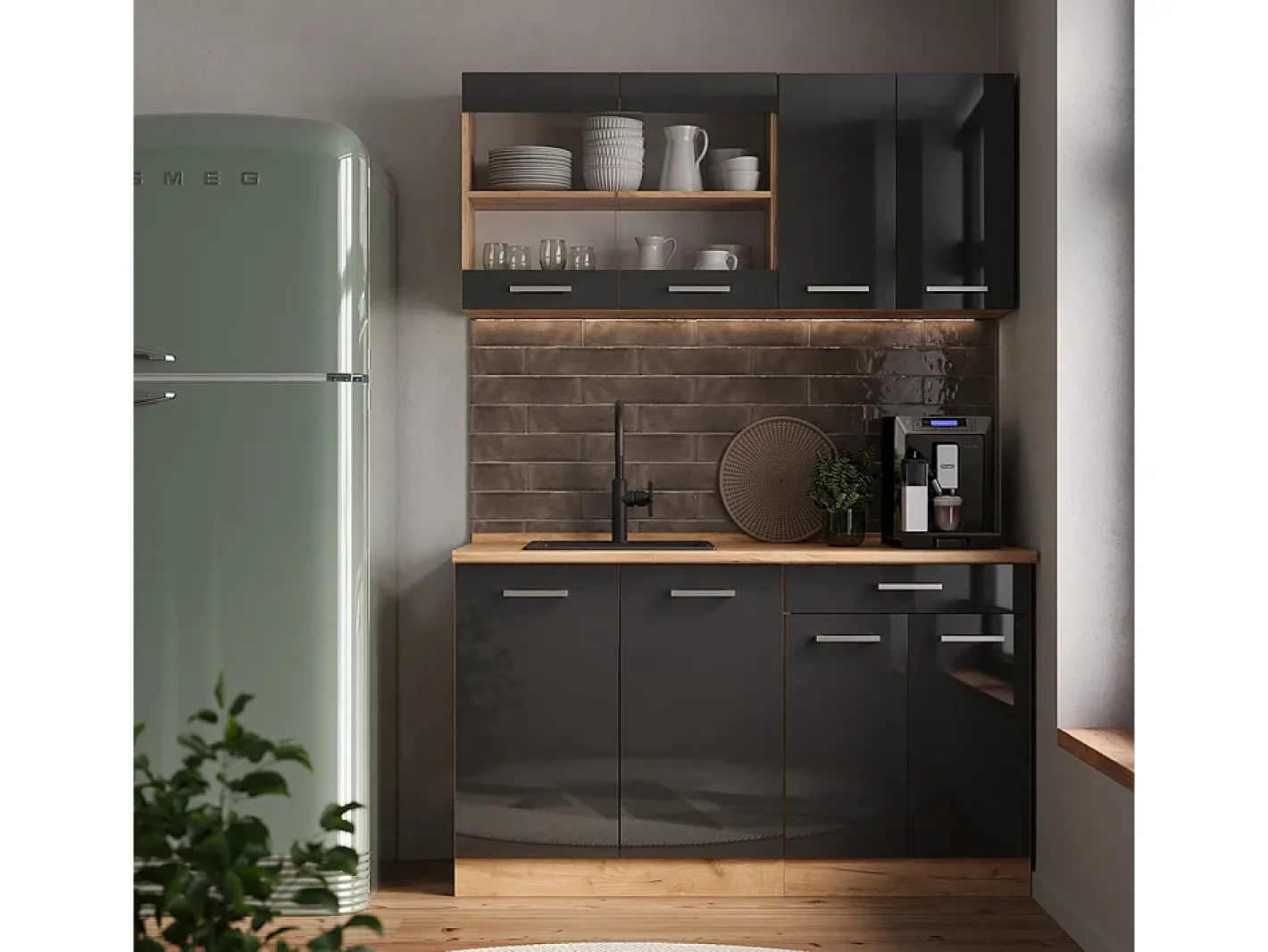 Vicco Móvel De Arrumação*Armário de cozinha para sótão inclinado antracite alto brilho 60x46x81.6 r-line Cinza antracite