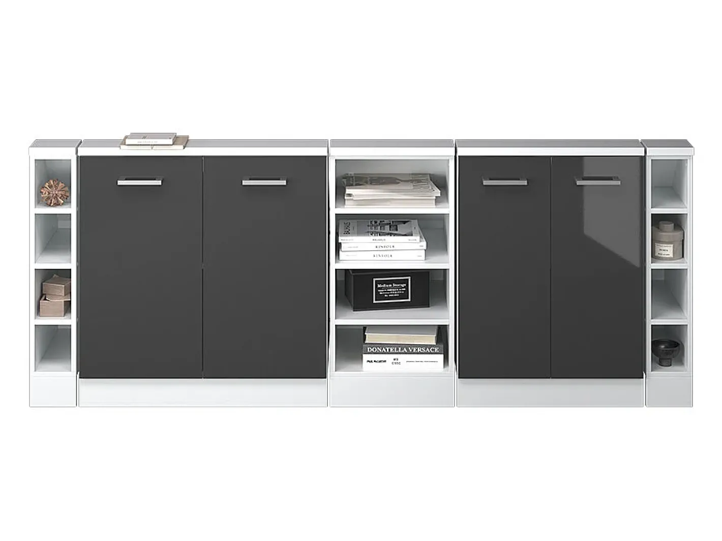 Vicco Móvel De Arrumação*Armário de cozinha para sótão inclinado antracite alto brilho 210x46x81.6 r-line Cinza antracite