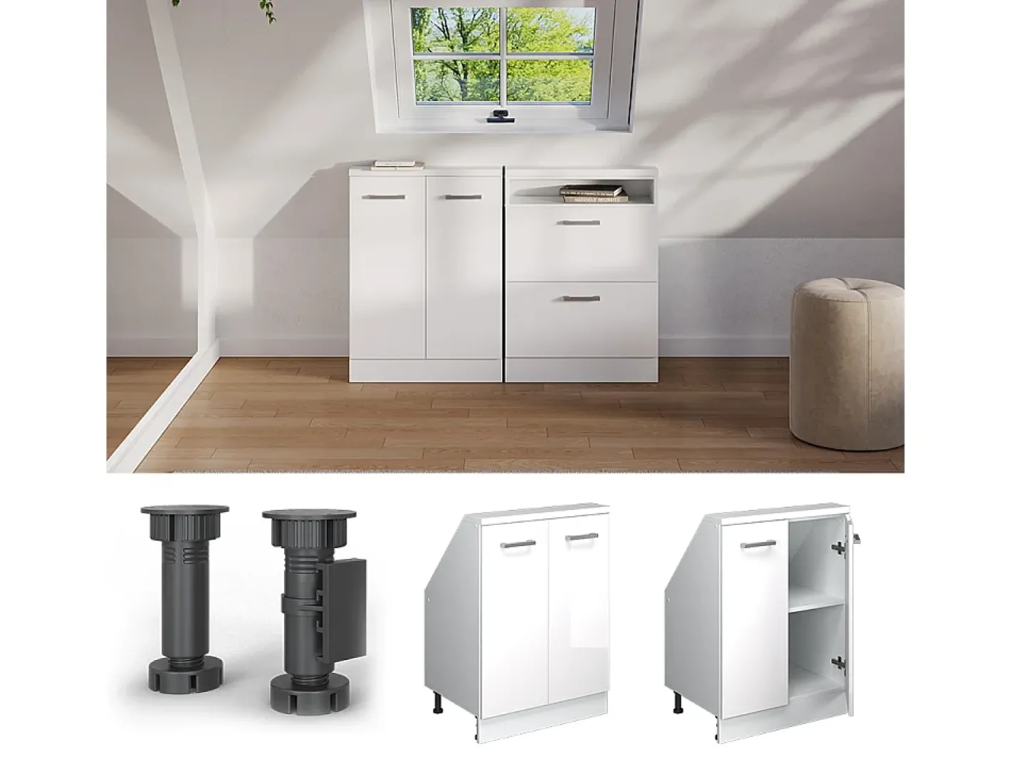 Armário de cozinha para sótão inclinado alto brilho 60x46x81.6 r-line*Vicco Discount