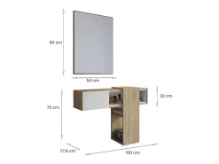 Armário de entrada Daba, Entrada de cabide, Composição para o átrio, Consola de armazenamento multifuncional, 100x31h75 cm, Carvalho e Branco^Dmora