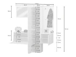 Armário de entrada Dcrescenz, Armário multifuncional com 3 portas, Cabide de parede com espelho, 170x35h190 cm,^Dmora Hot