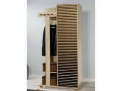 Armário de entrada DgalDiol, Entrada do cabide, Composição do átrio, Consola de armazenamento multifuncional, 90x36h194 cm, Carvalho*Dmora