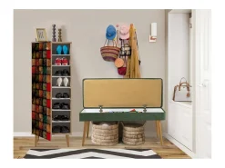 Armário de entrada Dgallett, Entrada de cabide, Composição para átrio, Consola de armazenamento multifunções, 50x38h135 cm, Carvalho e Verde^Dmora Hot