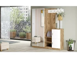 Armário de entrada Dgautier, Entrada de cabide, Composição para átrio, Consola de armazenamento multifunções, 147x38h180 cm, Carvalho e Branco^Dmora Sale