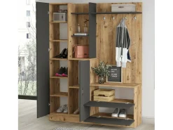 Armário de entrada Dmasiell, Entrada de cabide, Composição para o átrio, Consola poRtaobjetos multifuncionais, 140x37h182 cm, Carvalho e Antracite*Dmora Online