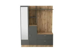 Armário de entrada Dmasiell, Entrada de cabide, Composição para o átrio, Consola poRtaobjetos multifuncionais, 140x37h182 cm, Carvalho e Antracite*Dmora Online
