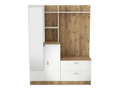 Armário de entrada Dmasiell, Entrada para cabides, Composição para átrio, Consola de armazenamento multifunções, 140x37h182 cm, Carvalho e Branco*Dmora Best