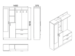 Armário de entrada Dmasiell, Entrada para cabides, Composição para átrio, Consola de armazenamento multifunções, 140x37h182 cm, Carvalho e Branco*Dmora Best