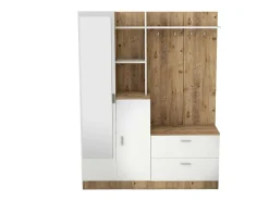 Armário de entrada Dmasiell, Entrada para cabides, Composição para átrio, Consola de armazenamento multifunções, 140x37h182 cm, Carvalho e Branco*Dmora Best