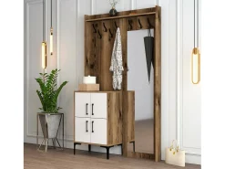 Armário de entrada Dperron, Entrada de cabide, Composição para átrio, Consola de armazenamento multifuncional, 120x35h200 cm, Nogueira e Branco*Dmora Outlet