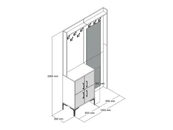 Armário de entrada Dperron, Entrada de cabide, Composição para átrio, Consola de armazenamento multifuncional, 120x35h200 cm, Nogueira e Branco*Dmora Outlet
