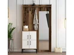 Armário de entrada Dperron, Entrada de cabide, Composição para átrio, Consola de armazenamento multifuncional, 120x35h200 cm, Nogueira e Branco*Dmora Outlet