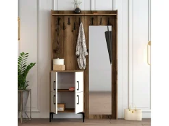 Armário de entrada Dperron, Entrada de cabide, Composição para átrio, Consola de armazenamento multifuncional, 120x35h200 cm, Nogueira e Branco*Dmora Outlet