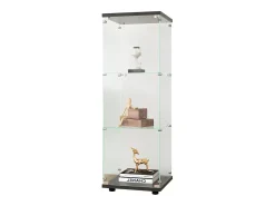 Armário de exposição em vidro - 3 prateleiras em vidro - Estante de chão para quarto - Roupeiro moderno em madeira com portas e fechadura -^ Online