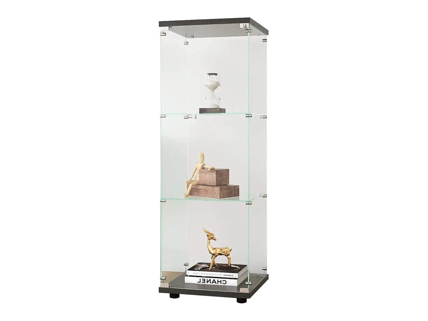 Armário de exposição em vidro - 3 prateleiras em vidro - Estante de chão para quarto - Roupeiro moderno em madeira com portas e fechadura -^ Online