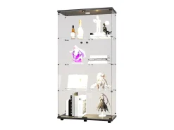 Armário de exposição LED em vidro 4 prateleiras, 80,49 x 36,49 x 163,9 cm, prateleira em vidro com 2 portas, armário de exposição independente,* Discount