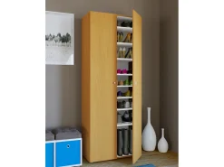 Armário de sapato de madeira | Dimensões: L. 70 x A. 178 x P. 40 cm | Armário para uso integral | 9 compartimentos - Vandol (faia)*VCM Outlet