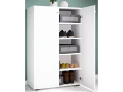 VCM Móvel De Arrumação|Sapateira*Armário de sapato de madeira | Dimensões: A. 110 x L. 70 x P. 39 cm | Armário para uso integral | 5 compartimentos | 2 Portas rotativas – Lona (Branco) Multicor