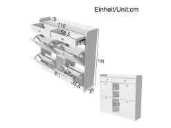 Discount Armário de sapatos 110 x 26 x 100 cm - com 4 portas - 2 gavetas - 3 compartimentos abertos - Móvel De Arrumação|Sapateira