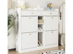 Discount Armário de sapatos 110 x 26 x 100 cm - com 4 portas - 2 gavetas - 3 compartimentos abertos - Móvel De Arrumação|Sapateira