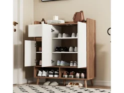 ModernLuxe Móvel De Arrumação|Sapateira*Armário de sapatos moderno 90×35×99 cm - 3 portas e 1 gaveta - branco+marrom Castanho / Branco