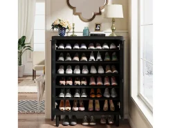 Armário de sapatos com seis níveis e portas de persiana, Rack organizador de sapatos em madeira com prateleiras ajustáveis^Tribesigns Best