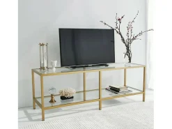 Armário de suporte de TV Dklaasse, Aparador de sala, Armário de TV baixo, Base de parede equipada, 130x40h45 cm, Ouro*Dmora Outlet