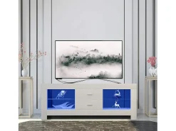 Armário de TV brilhante com LED brilhante, bancada de TV moderna, prateleira de vidro, 2 gavetas, móveis de sala de estar, 130x35x50cm Móvel De Tv
