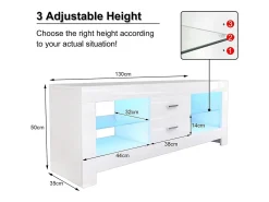 Armário de TV brilhante com LED brilhante, bancada de TV moderna, prateleira de vidro, 2 gavetas, móveis de sala de estar, 130x35x50cm Móvel De Tv
