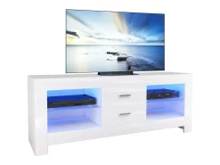 Armário de TV brilhante com LED brilhante, bancada de TV moderna, prateleira de vidro, 2 gavetas, móveis de sala de estar, 130x35x50cm Móvel De Tv