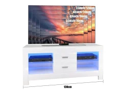Armário de TV brilhante com LED brilhante, bancada de TV moderna, prateleira de vidro, 2 gavetas, móveis de sala de estar, 130x35x50cm Móvel De Tv