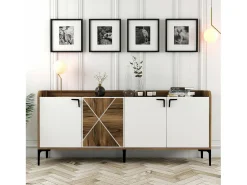 Dmora Móvel De Tv*Armário de TV Dilici, Aparador de sala, Armário de TV baixo, Base de parede equipada, 180x35 h78 cm, Nogueira e Branco Castanho / Branco