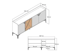 Dmora Móvel De Tv*Armário de TV Dilici, Aparador de sala, Armário de TV baixo, Base de parede equipada, 180x35 h78 cm, Nogueira e Branco Castanho / Branco